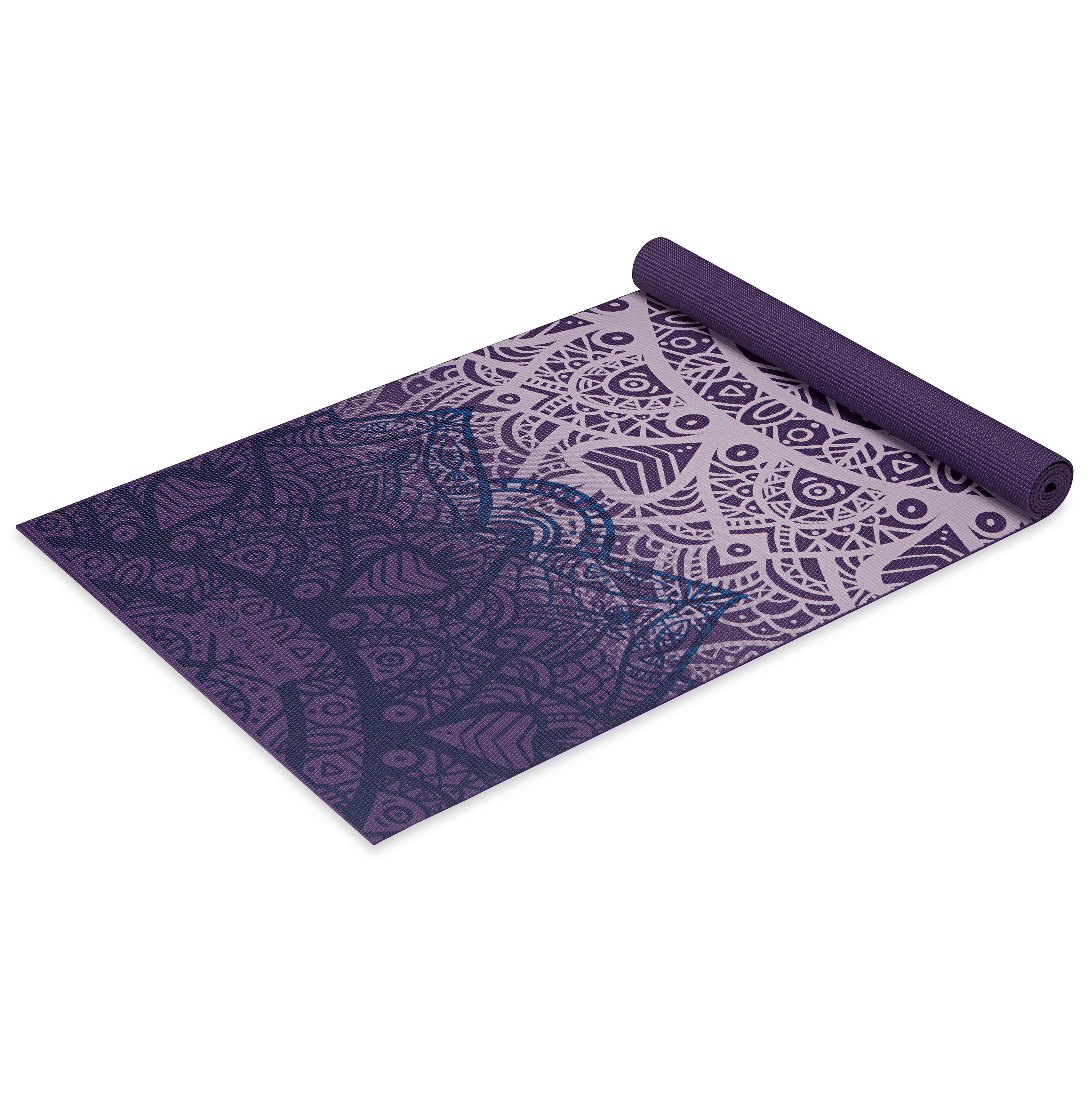 Classic Yoga Mat (4mm) - Purple Lattice angle top rolled